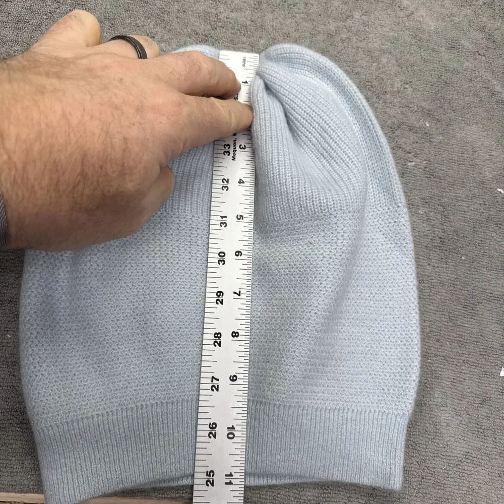 Waysoft 100% Cashmere Beanie Hat Knit Pale Blue Ribbed Luxury Cap‎ Apres Ski
